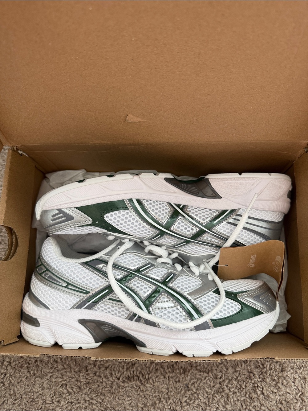 Asics White and Green Women's Athletic Sneakers